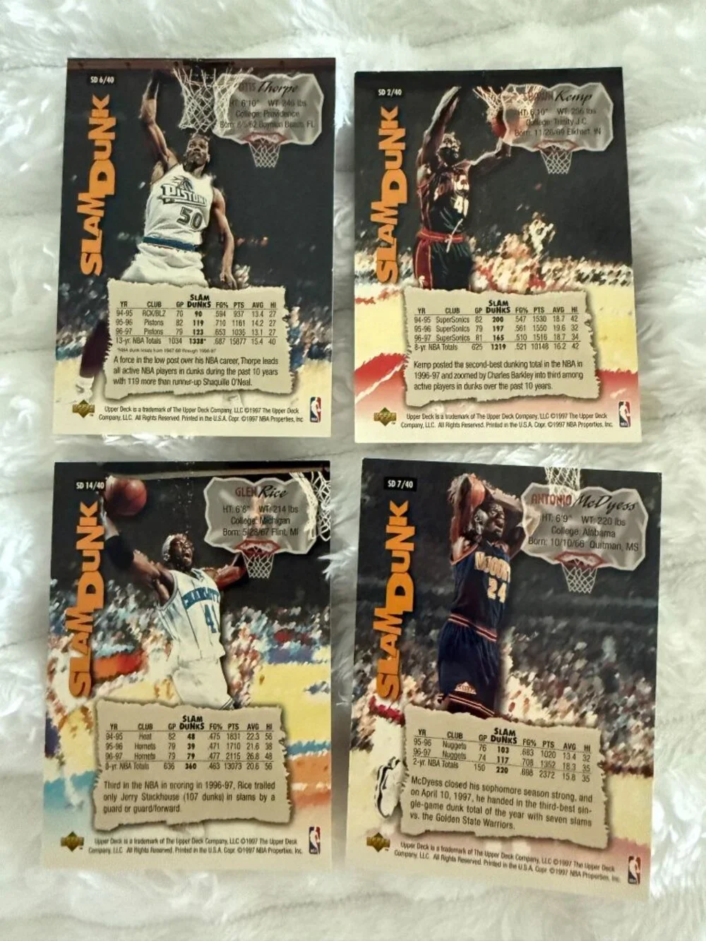 1997 Upper Deck Nestle Slam Dunk Basketball Card Bundle - Kemp, Rice, McDyess, T
